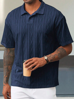 Manfinity Homme Camisa Polo de Manga Curta Casual e Versátil, Cor Sólida, com Botões, para Homens