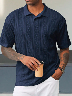 Manfinity Homme Camisa Polo de Manga Curta Casual e Versátil, Cor Sólida, com Botões, para Homens