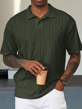 Manfinity Homme Camisa Polo de Manga Curta Casual e Versátil, Cor Sólida, com Botões, para Homens