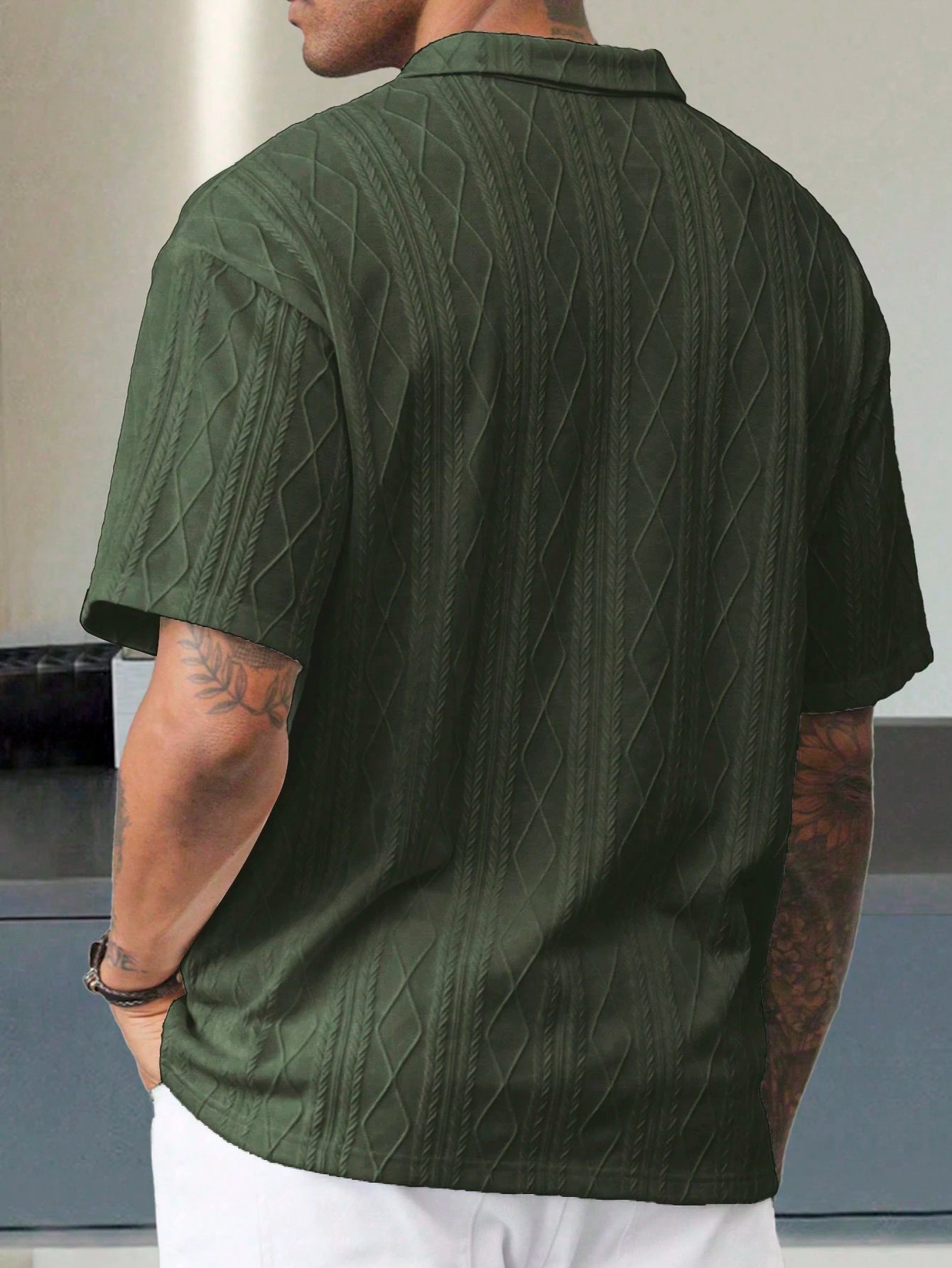 Manfinity Homme Camisa Polo de Manga Curta Casual e Versátil, Cor Sólida, com Botões, para Homens