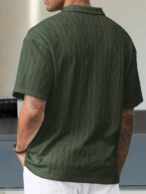 Manfinity Homme Camisa Polo de Manga Curta Casual e Versátil, Cor Sólida, com Botões, para Homens