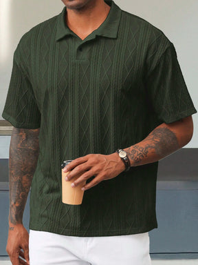 Manfinity Homme Camisa Polo de Manga Curta Casual e Versátil, Cor Sólida, com Botões, para Homens