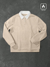 Manfinity Hypemode Moletom Masculino de Ajuste Folgado com Gola Polo em Contraste de Manga Longa, Outono/Inverno