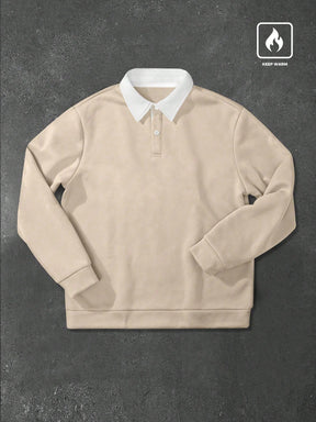 Manfinity Hypemode Moletom Masculino de Ajuste Folgado com Gola Polo em Contraste de Manga Longa, Outono/Inverno