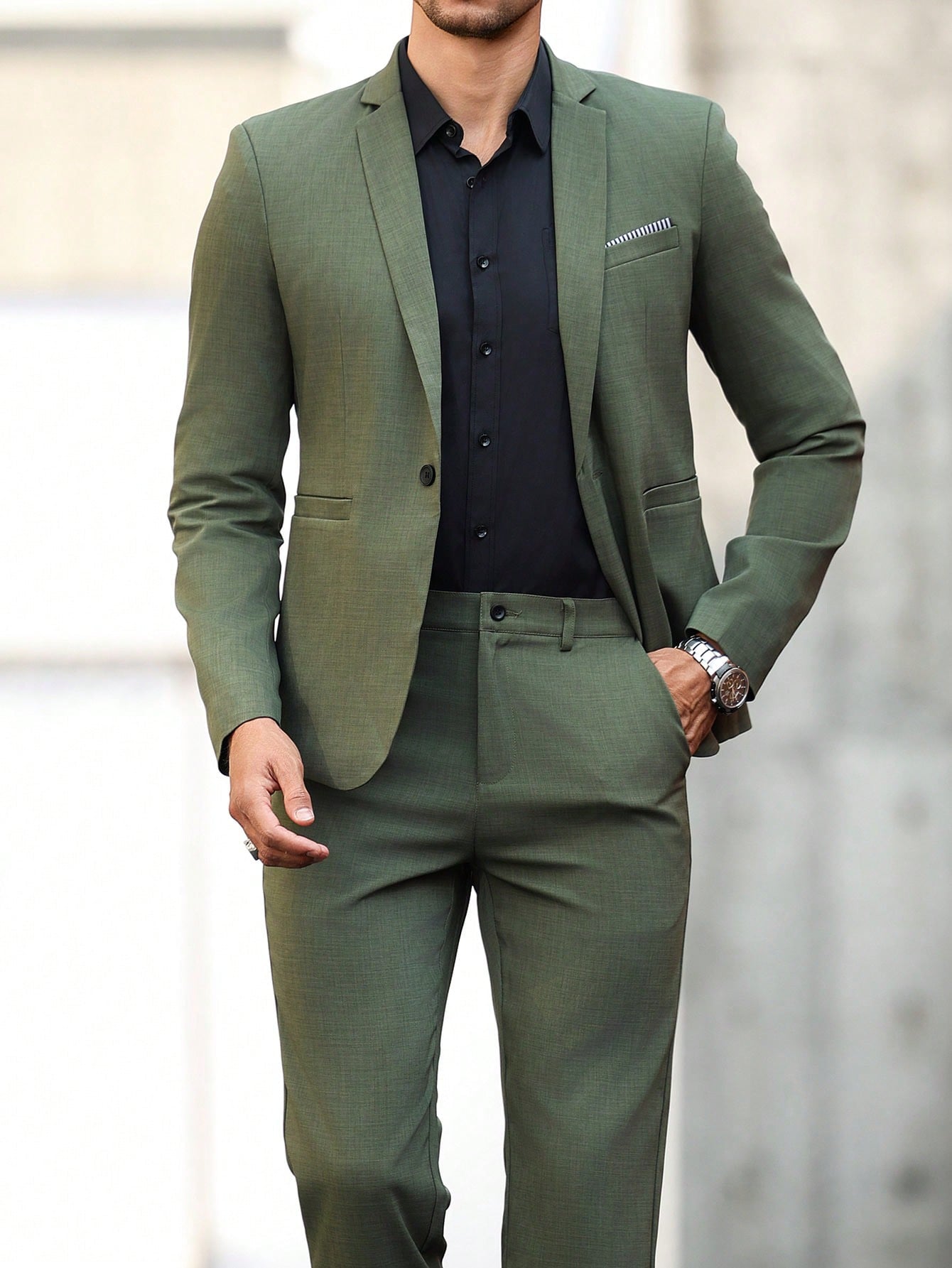 Manfinity Bizformal 2 peças Terno Homem Jaqueta de Gola de Lapela Mangas Longas e Calça Moteada