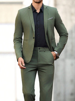 Manfinity Bizformal 2 peças Terno Homem Jaqueta de Gola de Lapela Mangas Longas e Calça Moteada