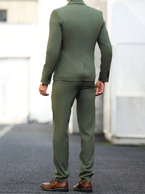 Manfinity Bizformal 2 peças Terno Homem Jaqueta de Gola de Lapela Mangas Longas e Calça Moteada