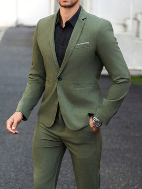 Manfinity Bizformal 2 peças Terno Homem Jaqueta de Gola de Lapela Mangas Longas e Calça Moteada