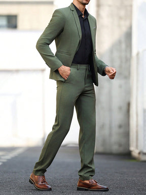 Manfinity Bizformal 2 peças Terno Homem Jaqueta de Gola de Lapela Mangas Longas e Calça Moteada