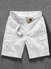 Manfinity Hypemode Shorts Casual de Carga com Bolso e Botão na Frente, Cor Sólida, Praia, Shorts de Carga Masculina