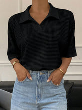 Livesso Camiseta Polo Feminina Casual de Cor Sólida, Solta e Texturizada