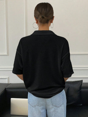 Livesso Camiseta Polo Feminina Casual de Cor Sólida, Solta e Texturizada