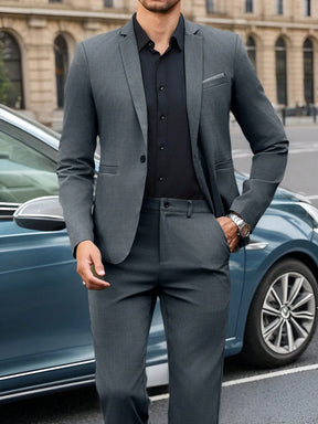 Manfinity Bizformal 2 peças Terno Homem Jaqueta de Gola de Lapela Mangas Longas e Calça Moteada