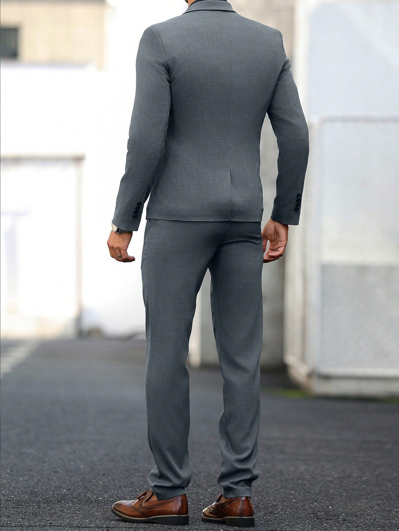 Manfinity Bizformal 2 peças Terno Homem Jaqueta de Gola de Lapela Mangas Longas e Calça Moteada