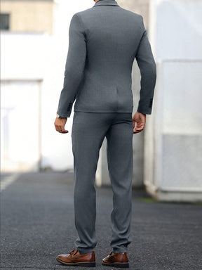 Manfinity Bizformal 2 peças Terno Homem Jaqueta de Gola de Lapela Mangas Longas e Calça Moteada