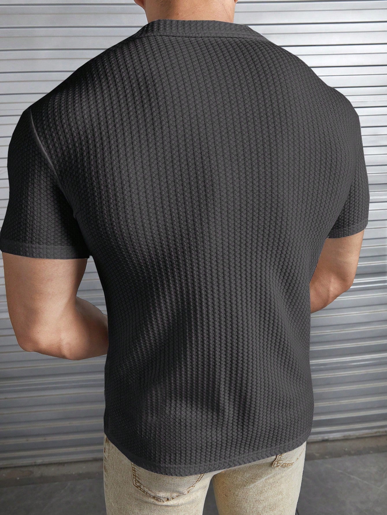 HIMLAND Camisa Casual Masculina de Cor Sólida e Textura, Old Money