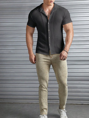 HIMLAND Camisa Casual Masculina de Cor Sólida e Textura, Old Money