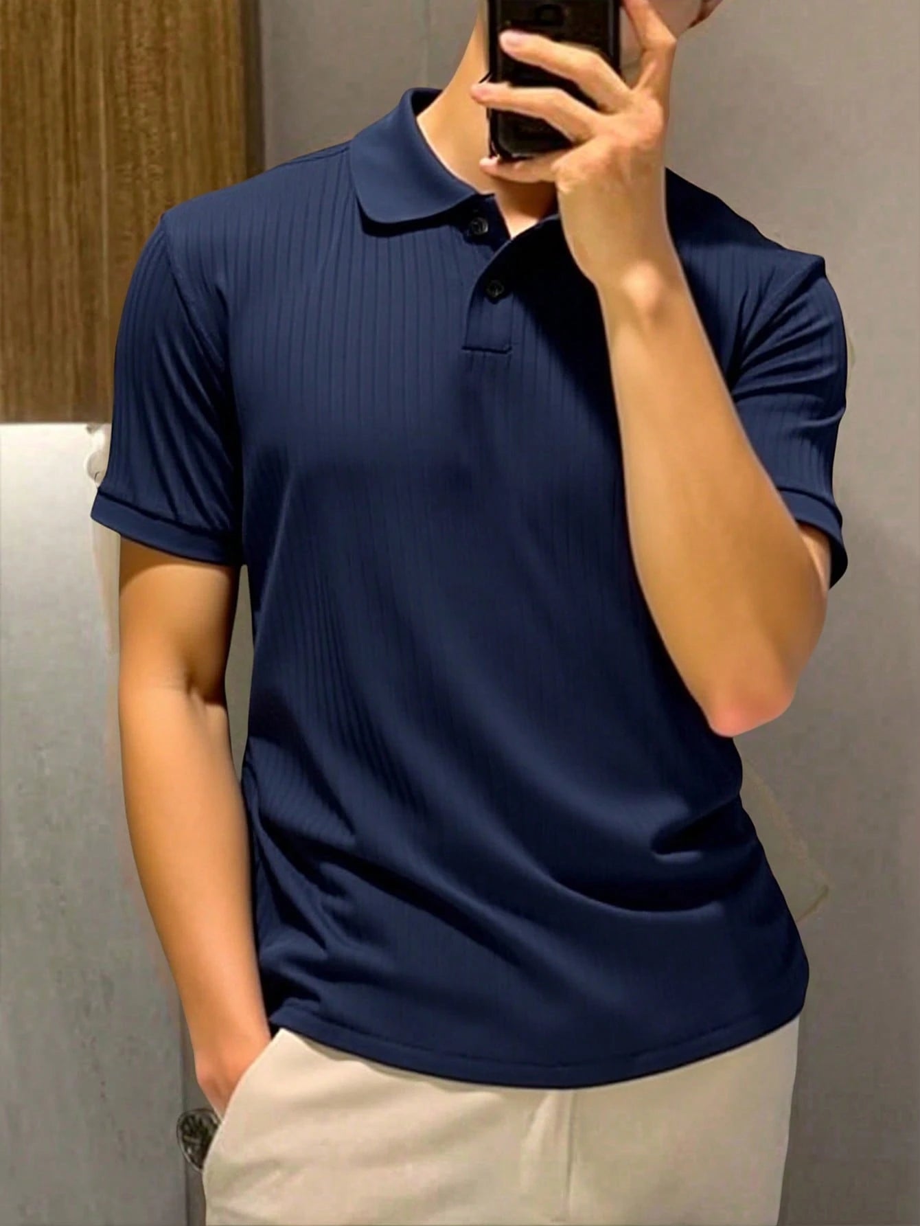 Manfinity Homme Camisa Polo Casual/Executiva de Manga Curta e Cor Sólida para Homens