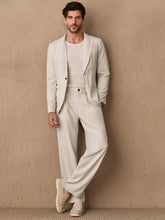 HIMLAND 2 peças/Conjunto Terno Casual Solto Tecido Homens, Conjunto de Linho Homens Terno Casual, Old Money