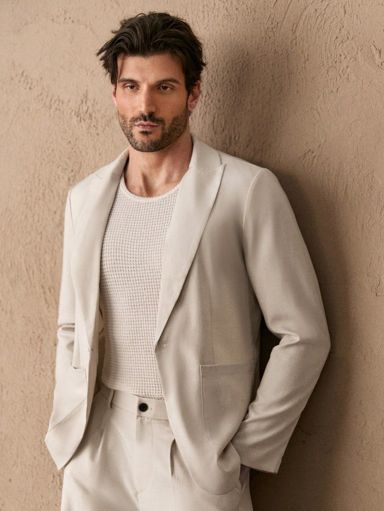 HIMLAND 2 peças/Conjunto Terno Casual Solto Tecido Homens, Conjunto de Linho Homens Terno Casual, Old Money