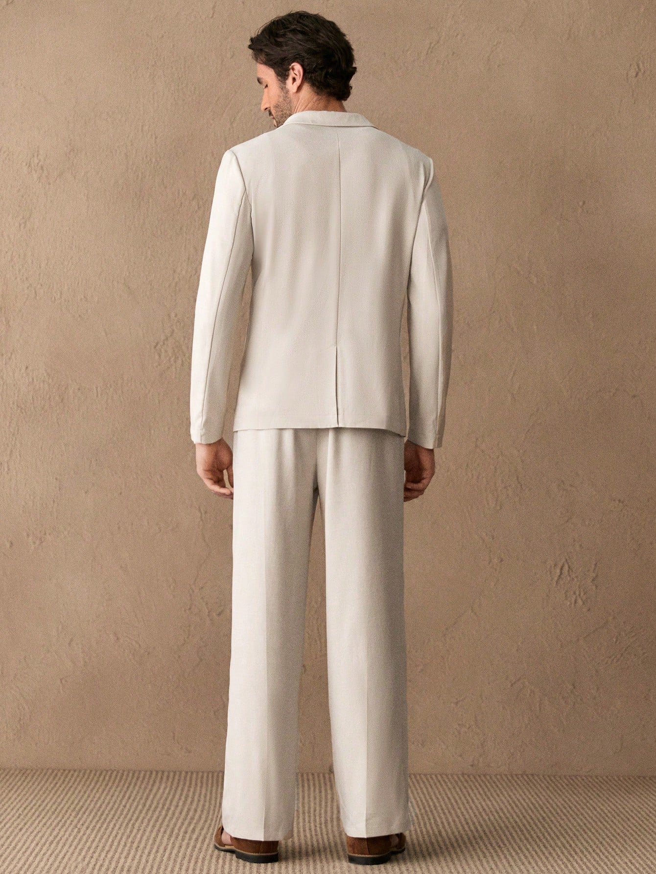 HIMLAND 2 peças/Conjunto Terno Casual Solto Tecido Homens, Conjunto de Linho Homens Terno Casual, Old Money