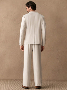 HIMLAND 2 peças/Conjunto Terno Casual Solto Tecido Homens, Conjunto de Linho Homens Terno Casual, Old Money