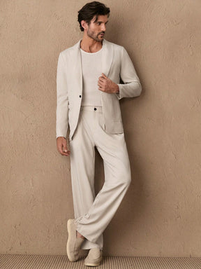 HIMLAND 2 peças/Conjunto Terno Casual Solto Tecido Homens, Conjunto de Linho Homens Terno Casual, Old Money