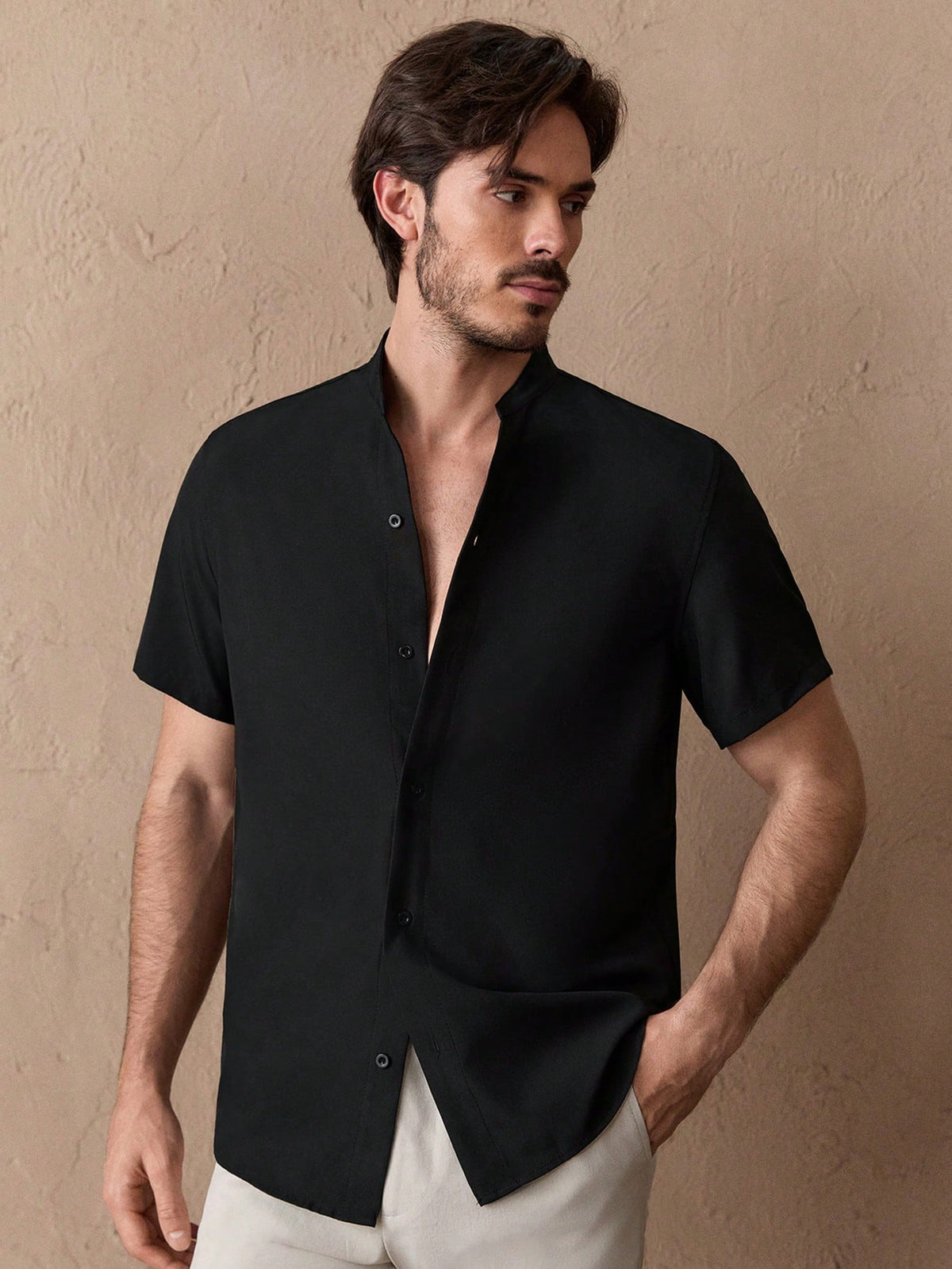 HIMLAND Camisa Masculina de Botões na Frente, Camisa de Trabalho Curta de Manga Curta Sólida e Moderna