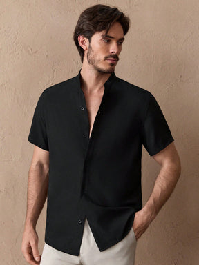 HIMLAND Camisa Masculina de Botões na Frente, Camisa de Trabalho Curta de Manga Curta Sólida e Moderna