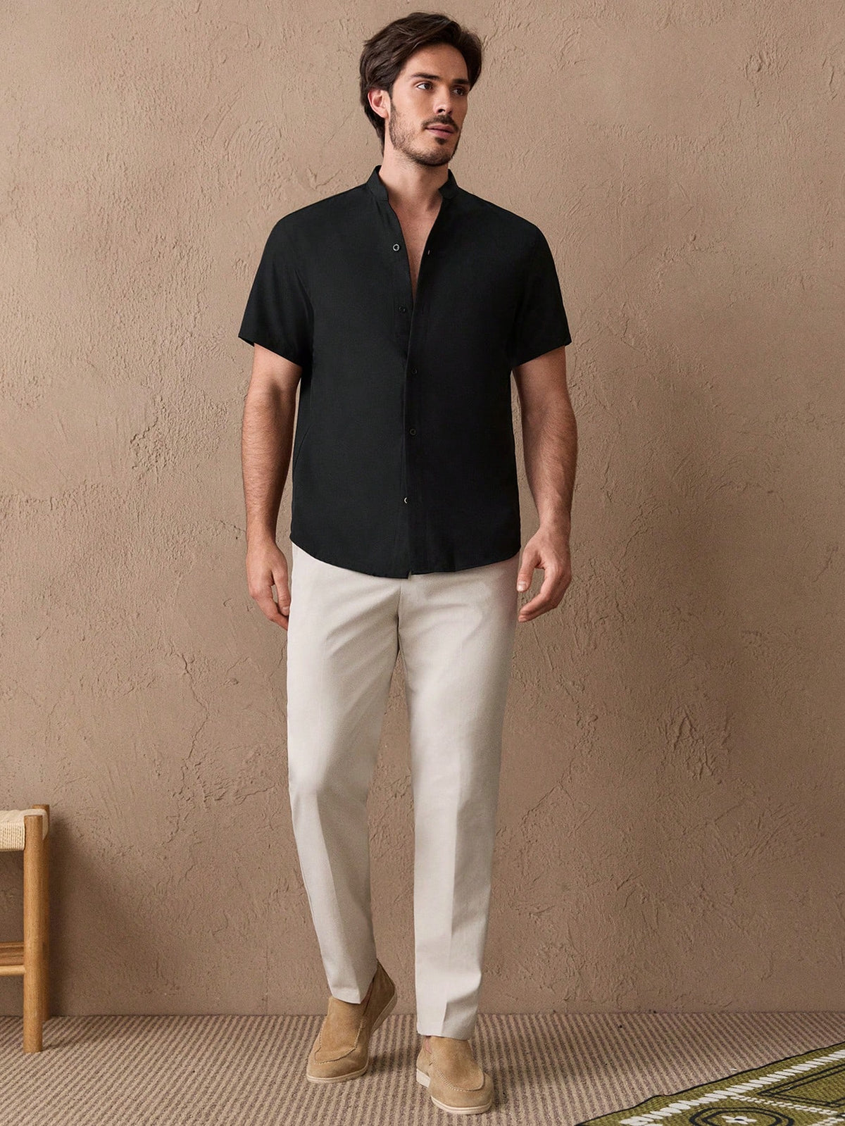 HIMLAND Camisa Masculina de Botões na Frente, Camisa de Trabalho Curta de Manga Curta Sólida e Moderna