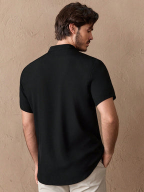 HIMLAND Camisa Masculina de Botões na Frente, Camisa de Trabalho Curta de Manga Curta Sólida e Moderna