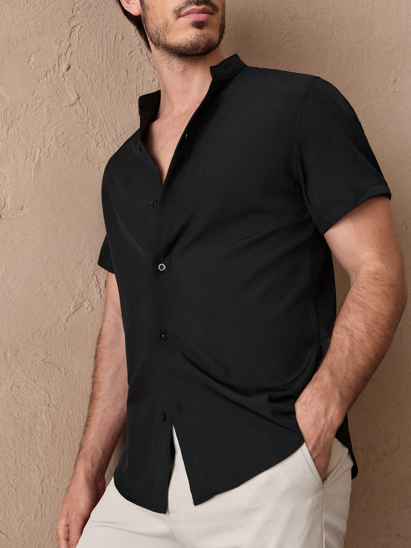 HIMLAND Camisa Masculina de Botões na Frente, Camisa de Trabalho Curta de Manga Curta Sólida e Moderna