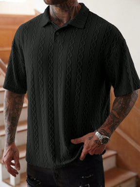 Manfinity Homme Camisa Polo de Manga Curta Casual e Versátil, Cor Sólida, com Botões, para Homens