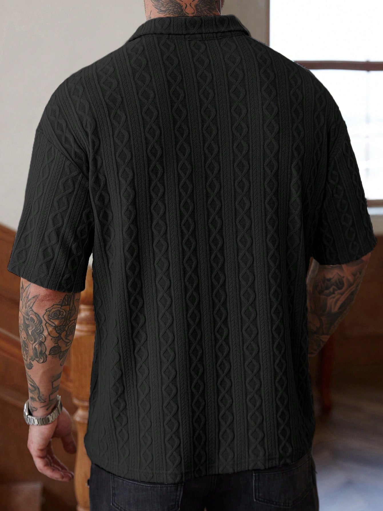 Manfinity Homme Camisa Polo de Manga Curta Casual e Versátil, Cor Sólida, com Botões, para Homens