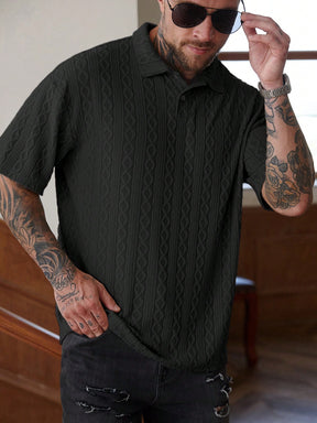 Manfinity Homme Camisa Polo de Manga Curta Casual e Versátil, Cor Sólida, com Botões, para Homens