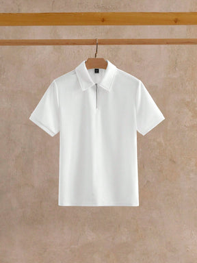 HIMLAND Camisa Polo de Malha Canelada com Zíper Parcial, Old Money