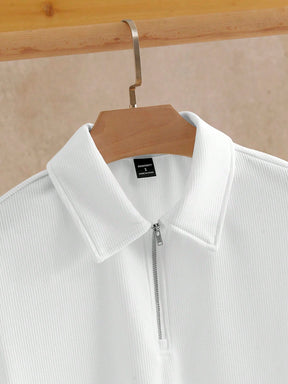 HIMLAND Camisa Polo de Malha Canelada com Zíper Parcial, Old Money