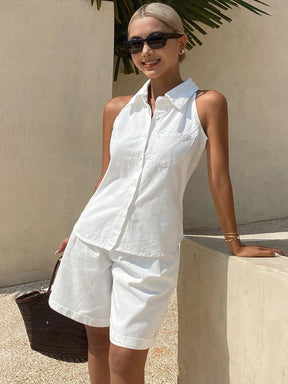 Livesso Conjunto de Duas Peças Denim Branco para Mulheres, Conjunto de Roupa Branca Completa para Festa