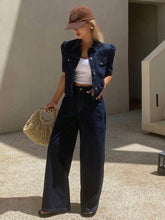 Livesso Novo Conjunto Denim Casual Solto de Verão para Mulheres