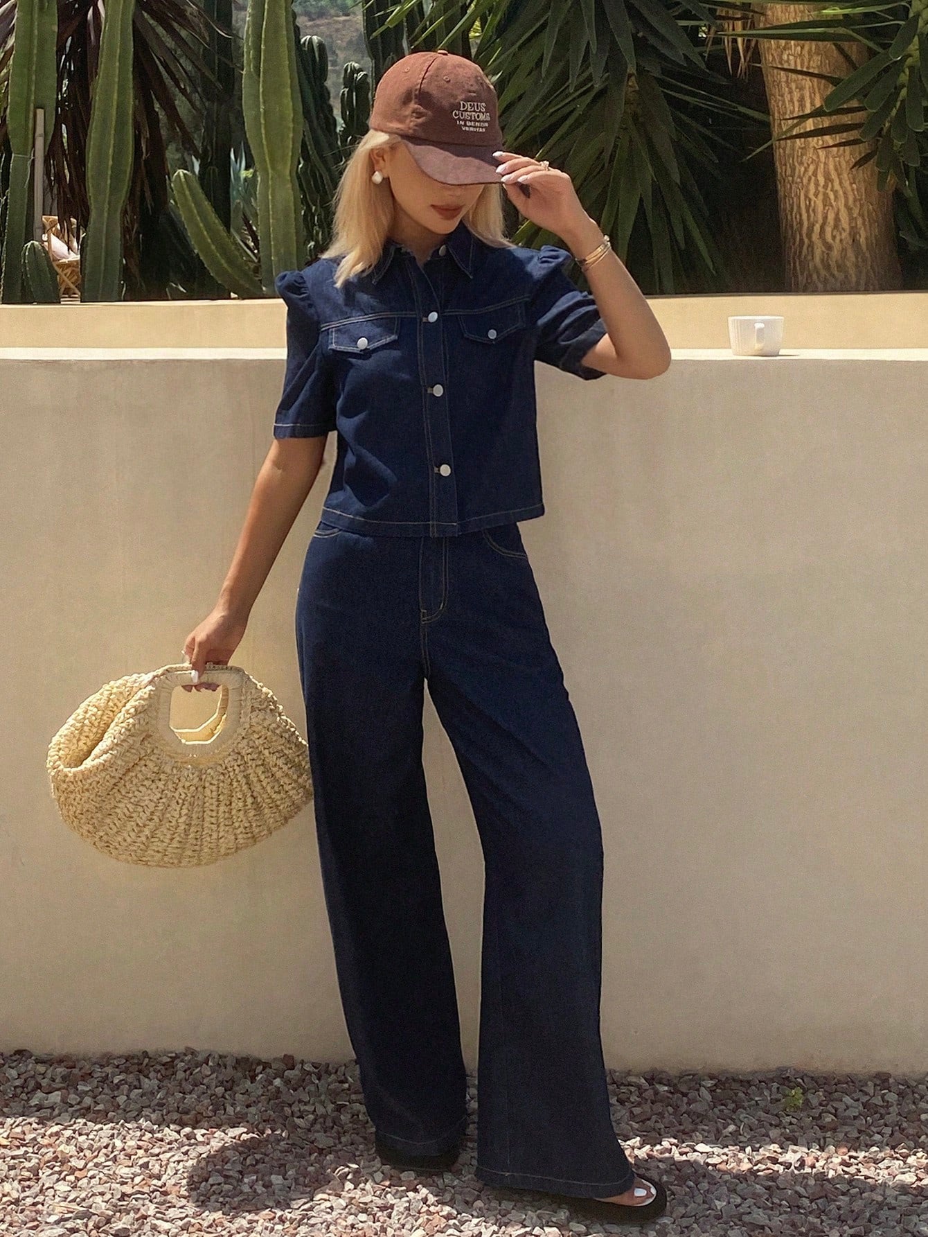 Livesso Novo Conjunto Denim Casual Solto de Verão para Mulheres