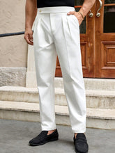 HIMLAND Calça Reta Casual Masculina com Cintura Elástica Trançada, Outono, Old Money