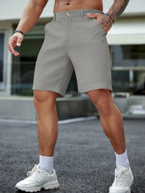 Manfinity Homme Shorts Masculina de Verão Casual, Cor Sólida, Textura Waffle, Bolso Diagonal
