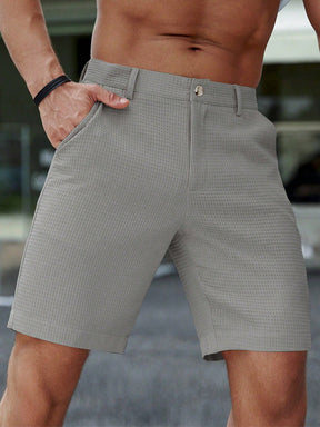 Manfinity Homme Shorts Masculina de Verão Casual, Cor Sólida, Textura Waffle, Bolso Diagonal