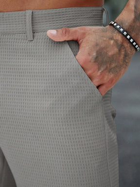 Manfinity Homme Shorts Masculina de Verão Casual, Cor Sólida, Textura Waffle, Bolso Diagonal