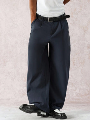 Manfinity Hypemode Calça de Terno Masculina de Cor Sólida com Bolso Embutido, Pregas Dobradas e Caimento Folgado, Outono