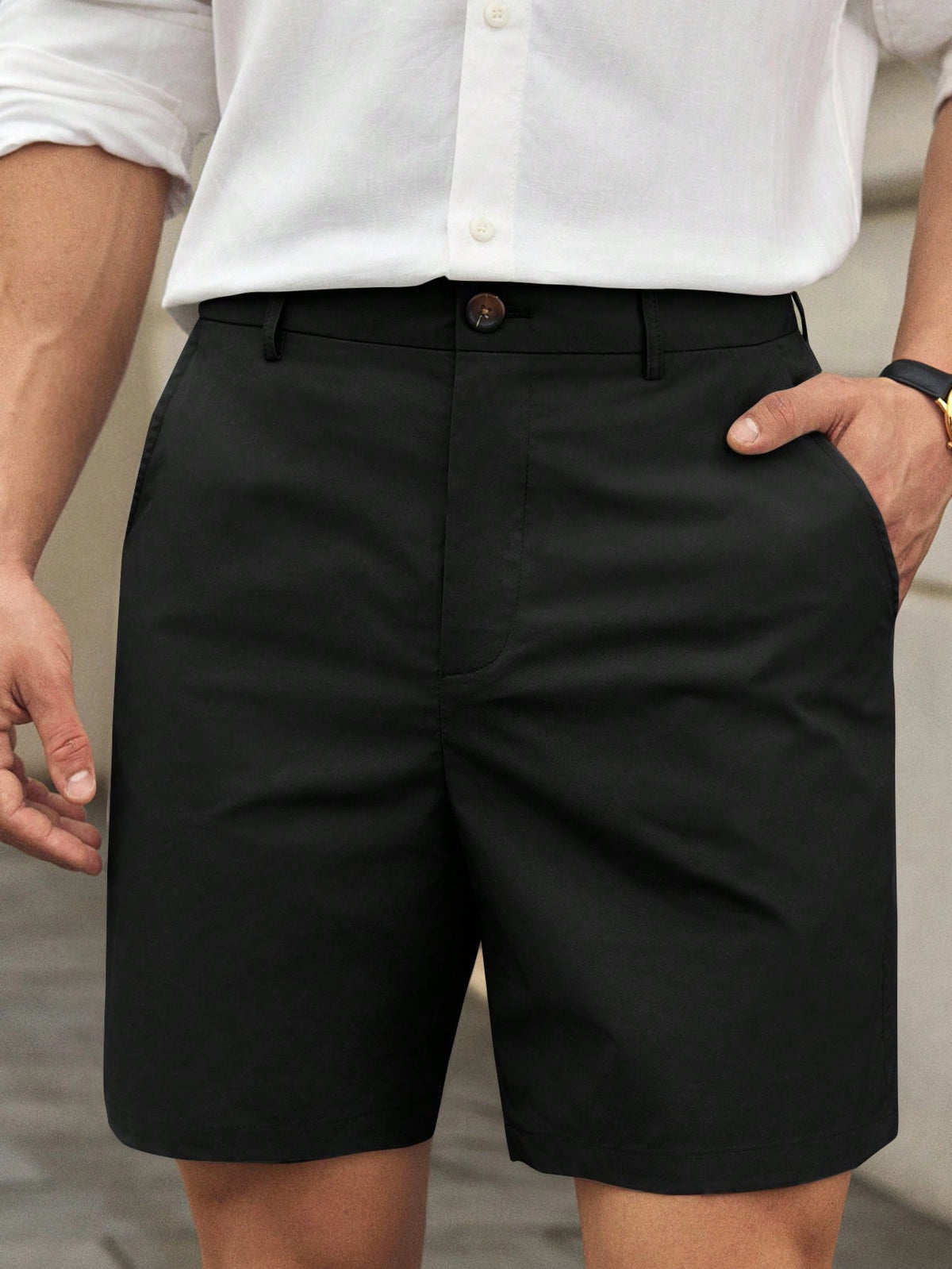 HIMLAND Shorts Casuais Confortáveis e da Moda Masculinas, Versáteis para Ir e Vir, Shorts Pretas Sociais Masculinas, Shorts Pretas Masculinas, Shorts Masculinas, Old Money