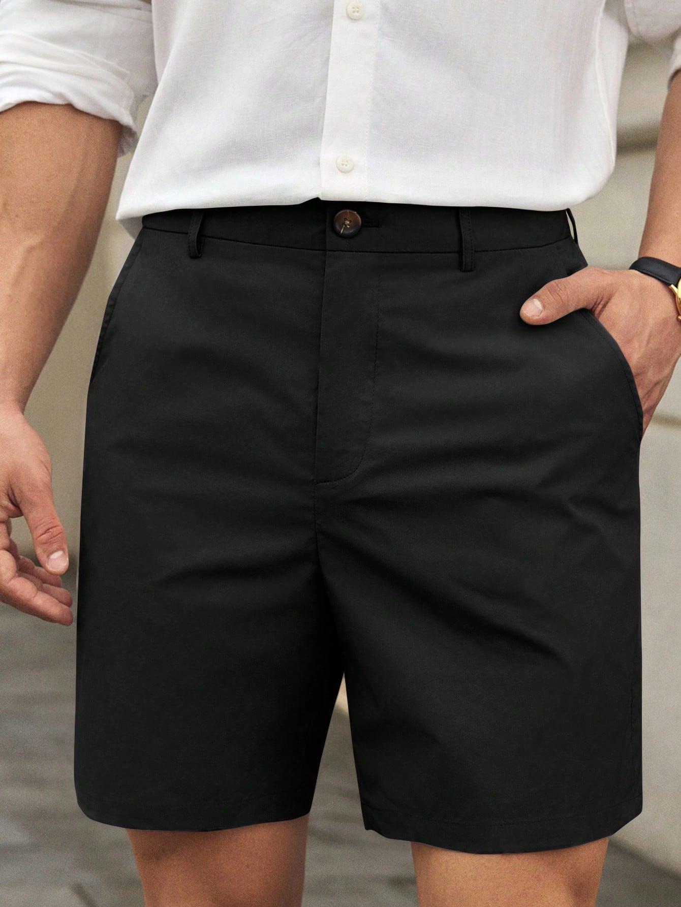 HIMLAND Shorts Casuais Confortáveis e da Moda Masculinas, Versáteis para Ir e Vir, Shorts Pretas Sociais Masculinas, Shorts Pretas Masculinas, Shorts Masculinas, Old Money