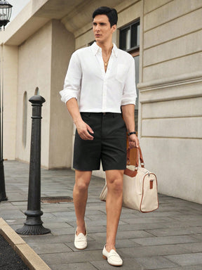 HIMLAND Shorts Casuais Confortáveis e da Moda Masculinas, Versáteis para Ir e Vir, Shorts Pretas Sociais Masculinas, Shorts Pretas Masculinas, Shorts Masculinas, Old Money