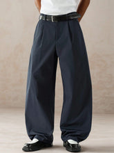 Manfinity Hypemode Calça de Terno Masculina de Cor Sólida com Bolso Embutido, Pregas Dobradas e Caimento Folgado, Outono