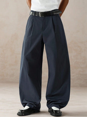 Manfinity Hypemode Calça de Terno Masculina de Cor Sólida com Bolso Embutido, Pregas Dobradas e Caimento Folgado, Outono